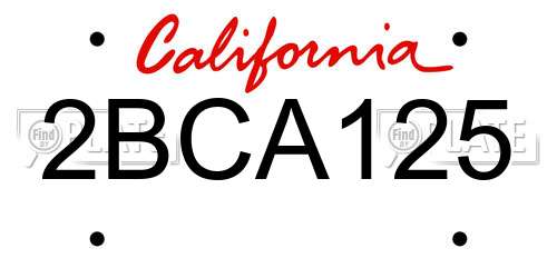 2BCA125 California License Plate