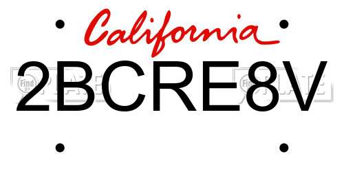 2BCRE8V California License Plate