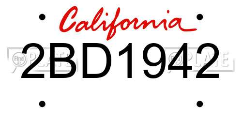 2BD1942 California License Plate