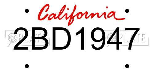 2BD1947 California License Plate