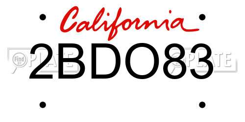 2BDO83 California License Plate