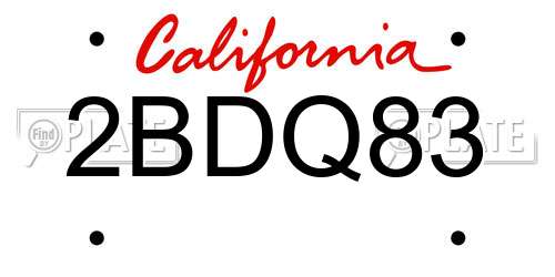 2BDQ83 California License Plate