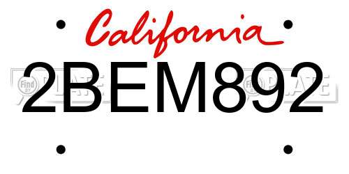 2BEM892 California License Plate