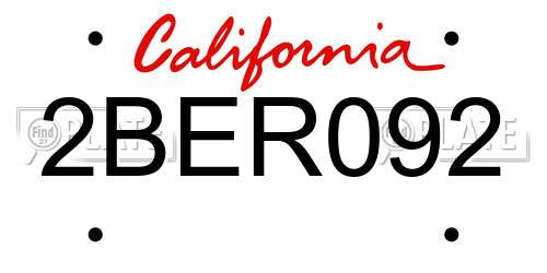 2BER092 California License Plate