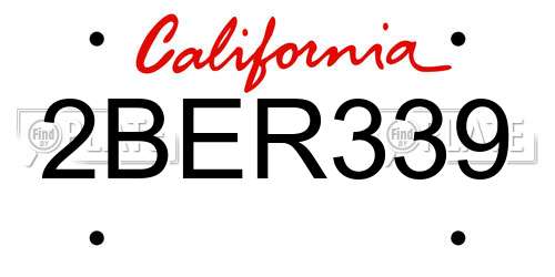 2BER339 California License Plate