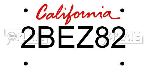 2BEZ82 California License Plate