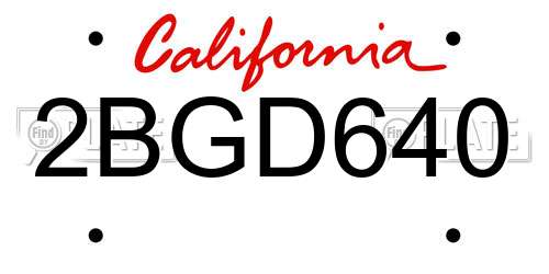 2BGD640 California License Plate