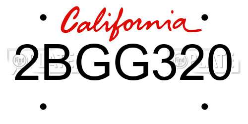 2BGG320 California License Plate