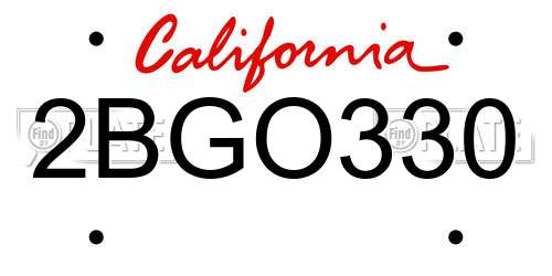 2BGO330 California License Plate