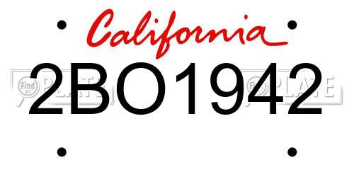 2BO1942 California License Plate
