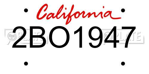 2BO1947 California License Plate