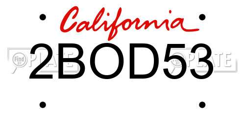 2BOD53 California License Plate