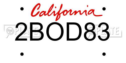 2BOD83 California License Plate
