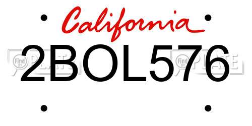 2BOL576 California License Plate