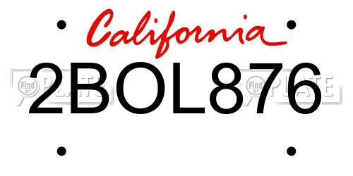 2BOL876 California License Plate