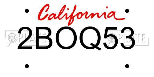 2BOQ53 California License Plate