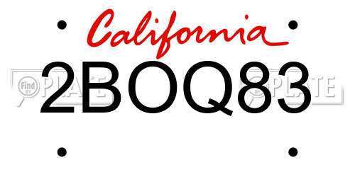 2BOQ83 California License Plate