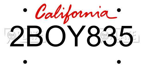 2BOY835 California License Plate