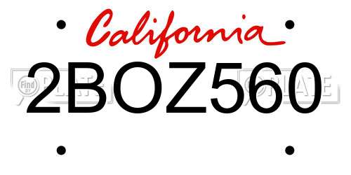 2BOZ560 California License Plate