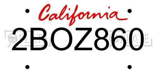 2BOZ860 California License Plate