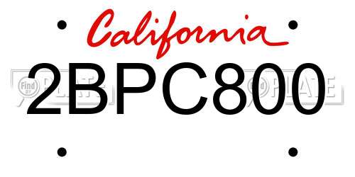 2BPC800 California License Plate