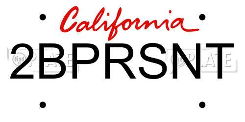 2BPRSNT California License Plate