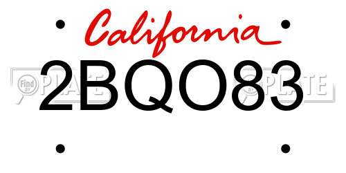 2BQO83 California License Plate
