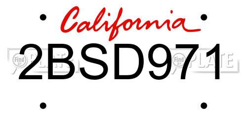 2BSD971 California License Plate