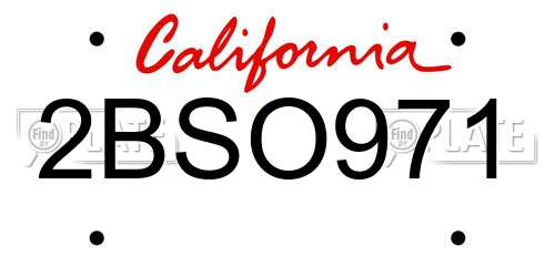 2BSO971 California License Plate
