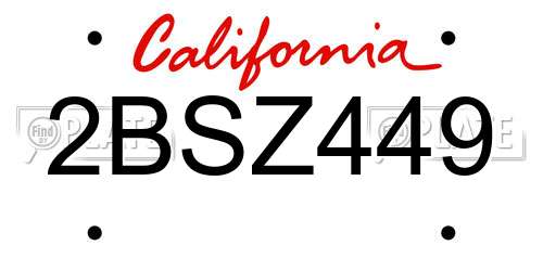 2BSZ449 California License Plate