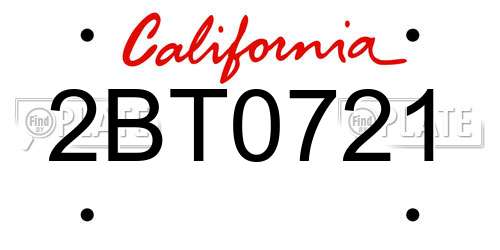 2BT0721 California License Plate
