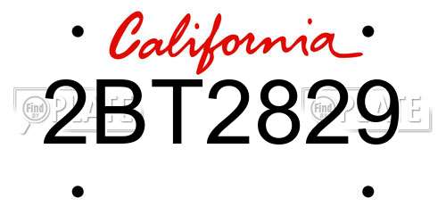 2BT2829 California License Plate