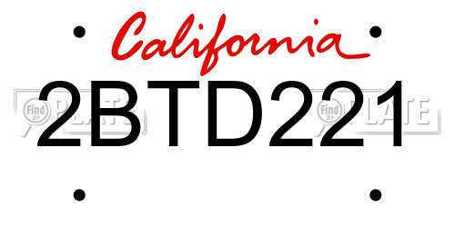 2BTD221 California License Plate