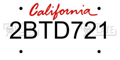 2BTD721 California License Plate