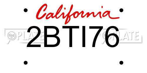 2BTI76 California License Plate