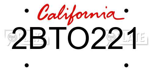 2BTO221 California License Plate
