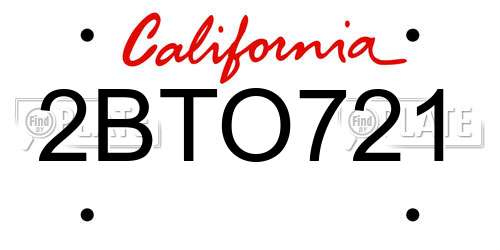 2BTO721 California License Plate