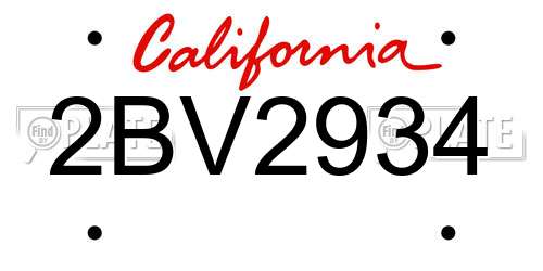 2BV2934 California License Plate