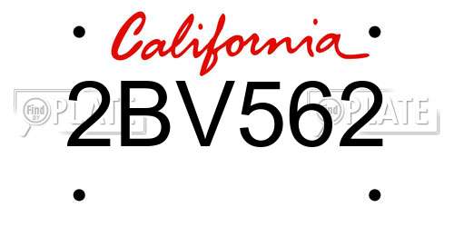 2BV562 California License Plate