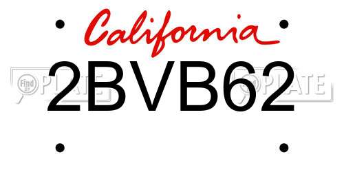 2BVB62 California License Plate