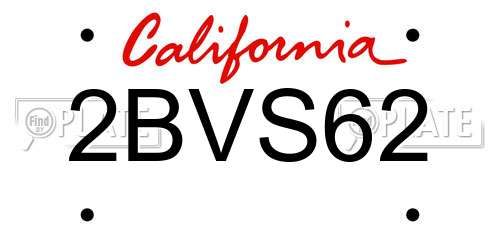 2BVS62 California License Plate