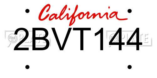 2BVT144 California License Plate