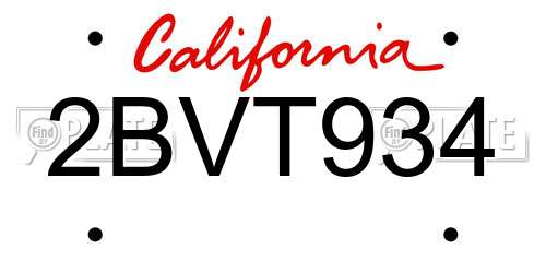 2BVT934 California License Plate