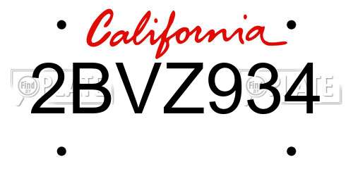 2BVZ934 California License Plate