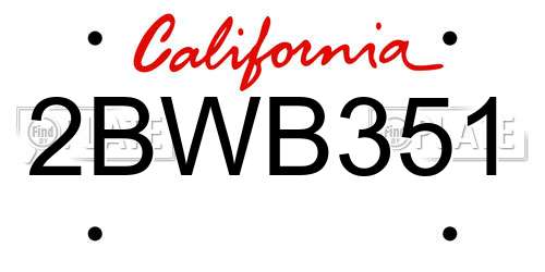 2BWB351 California License Plate