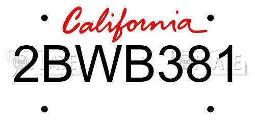 2BWB381 California License Plate