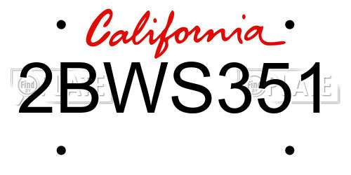 2BWS351 California License Plate
