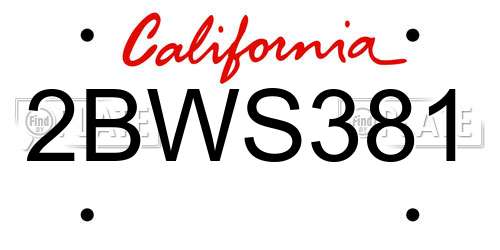 2BWS381 California License Plate