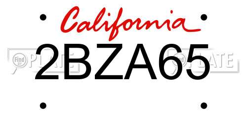 2BZA65 California License Plate