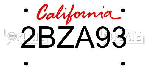 2BZA93 California License Plate